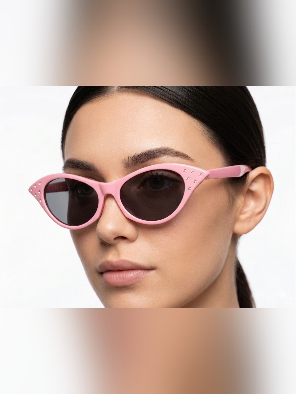 Pink Cat-Eye Sunglasses with Crystal Accent - Women's Fashion Shades